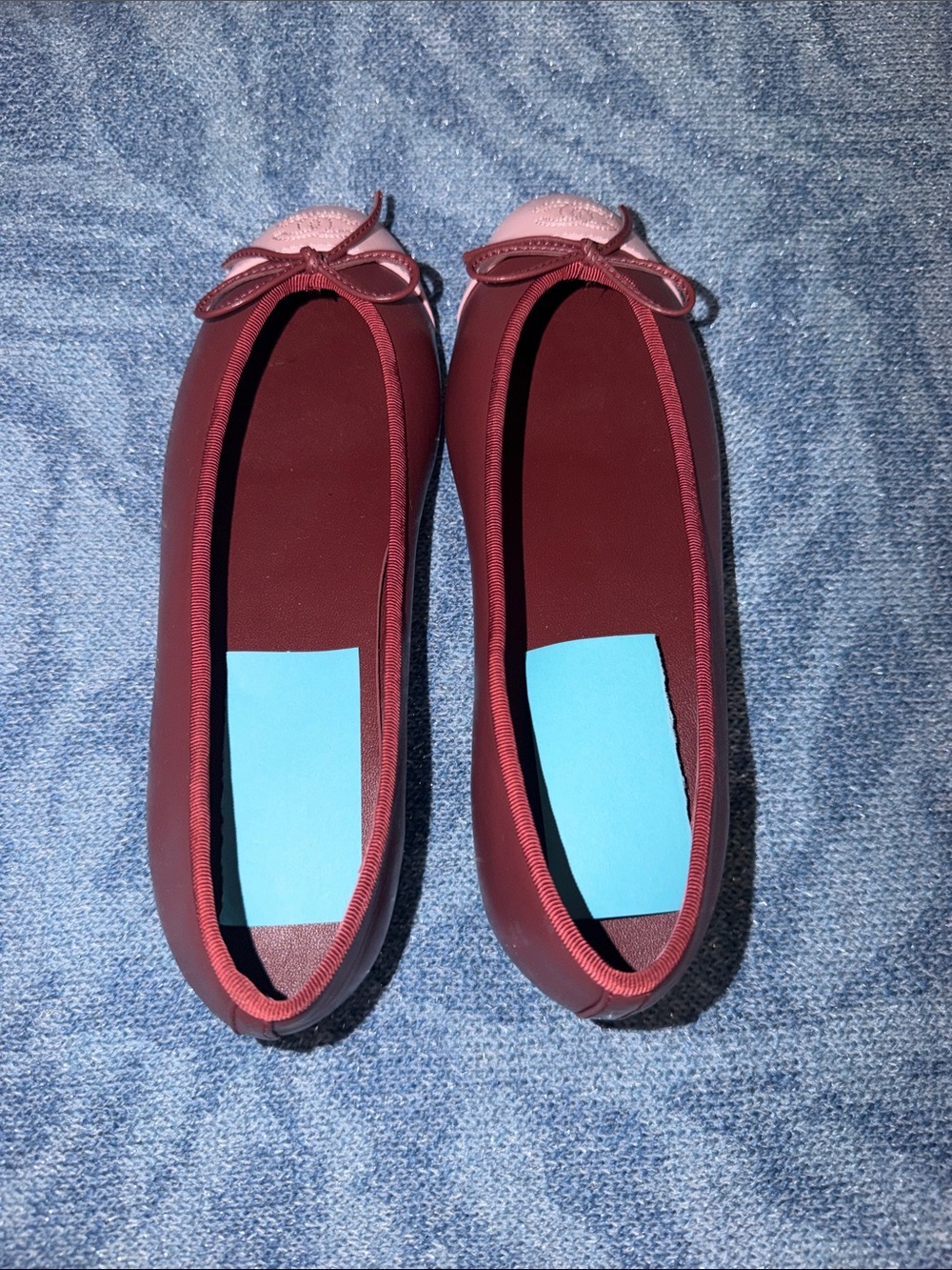 Burgundy With Pink Toe Leather Ballet Flats NEW